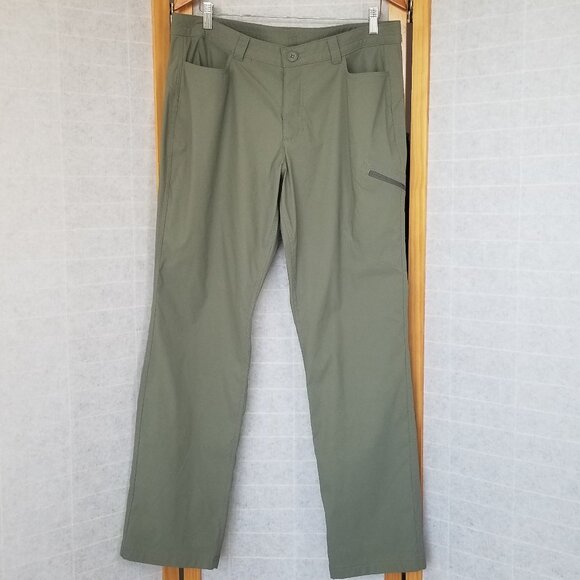 Eddie Bauer Nylon Pants Women's Size 14 Olive Green Zip Pocket Flat Front - Picture 1 of 10